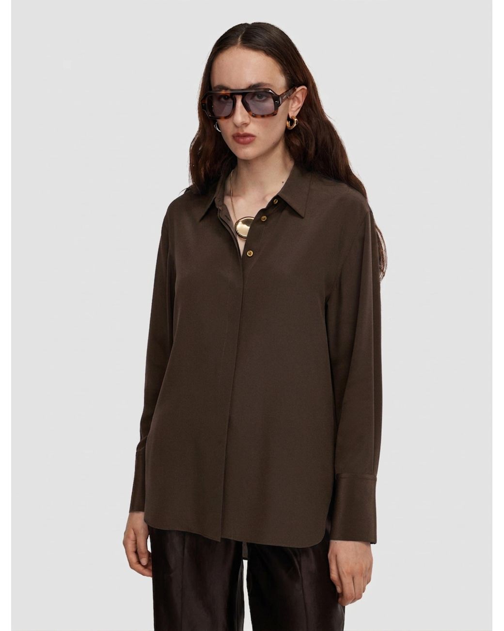 Joseph Brown Bold Crepe De Soie Silk Blouse