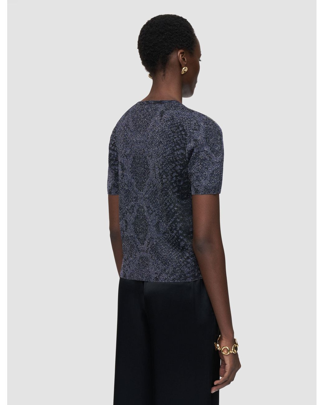 Joseph Blue Char Lurex Snake Knit Top