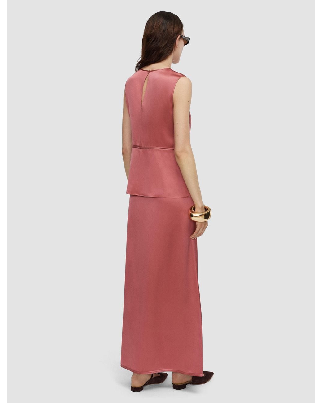 Joseph Red Isaak Long Silk Satin Skirt