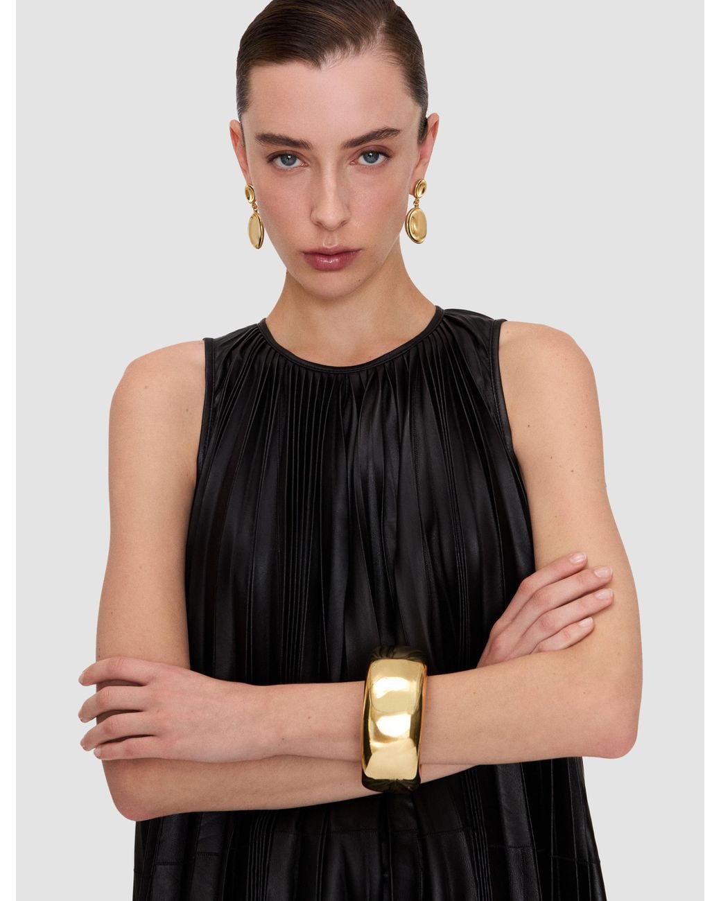 Joseph Black Calver Pleated Nappa Leather Dress