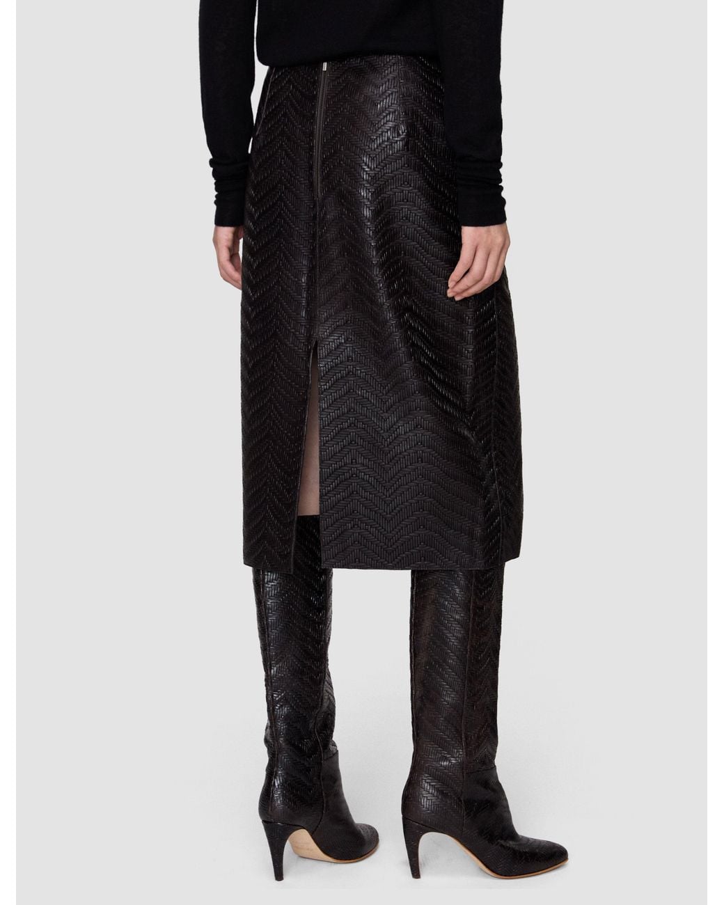 Joseph Black Bretton Embossed Woven Leather Skirt