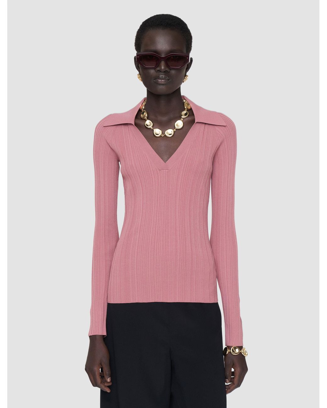 Joseph Pink Chelia Plissé Knit Top