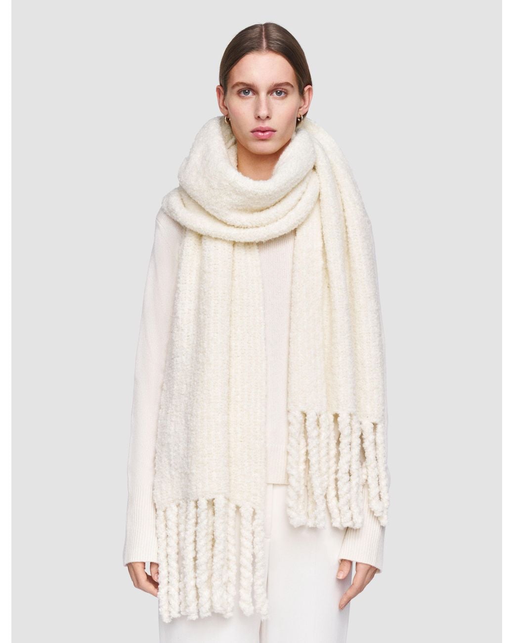 Joseph White Bouclé Knit Scarf