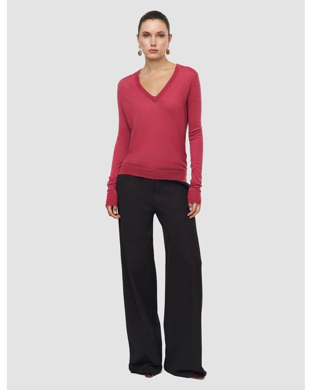 Joseph Red Cashair V Neck Jumper