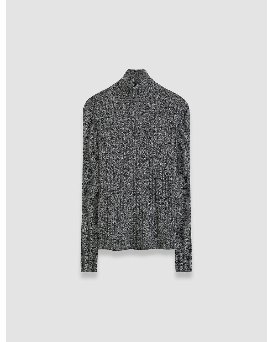 Joseph Gray Ribbed Cable Knit High Neck Jumper