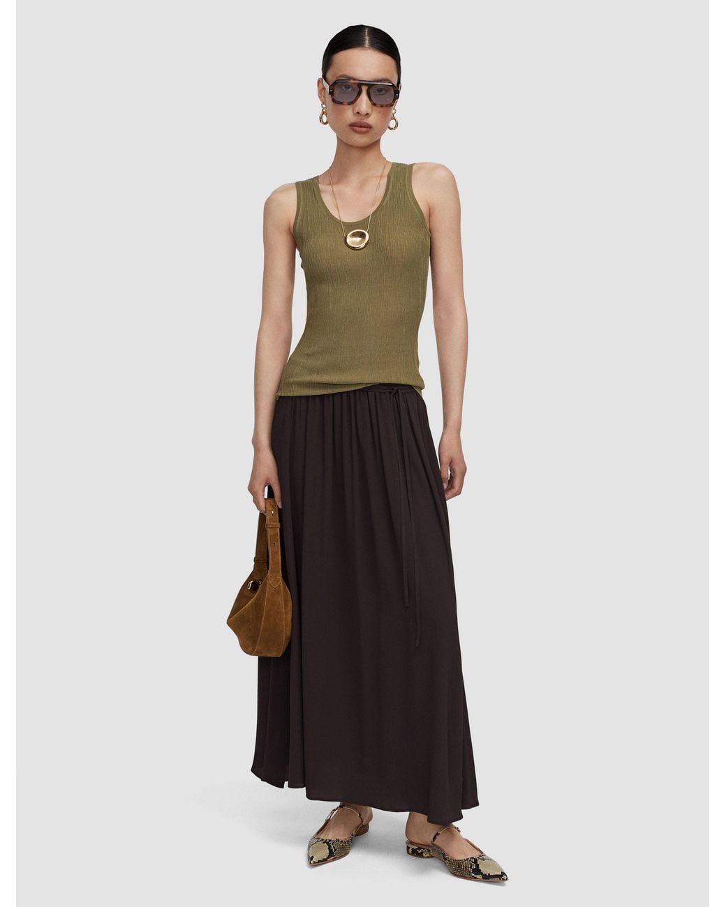 Joseph White Elba Silk Blend Crepe Skirt