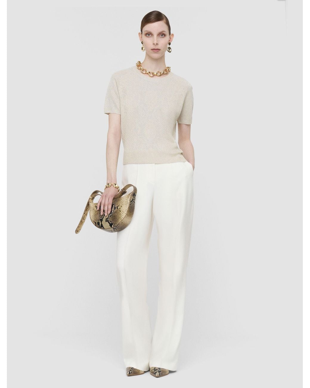 Joseph White Char Lurex Snake Knit Top