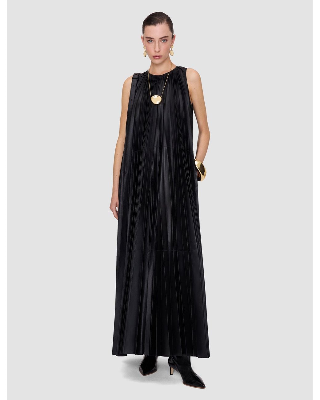 Joseph Black Calver Pleated Nappa Leather Dress