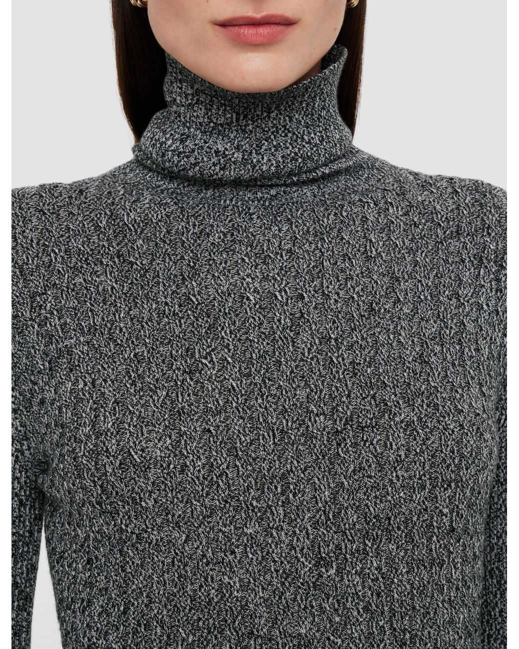 Joseph Gray Ribbed Cable Knit High Neck Jumper