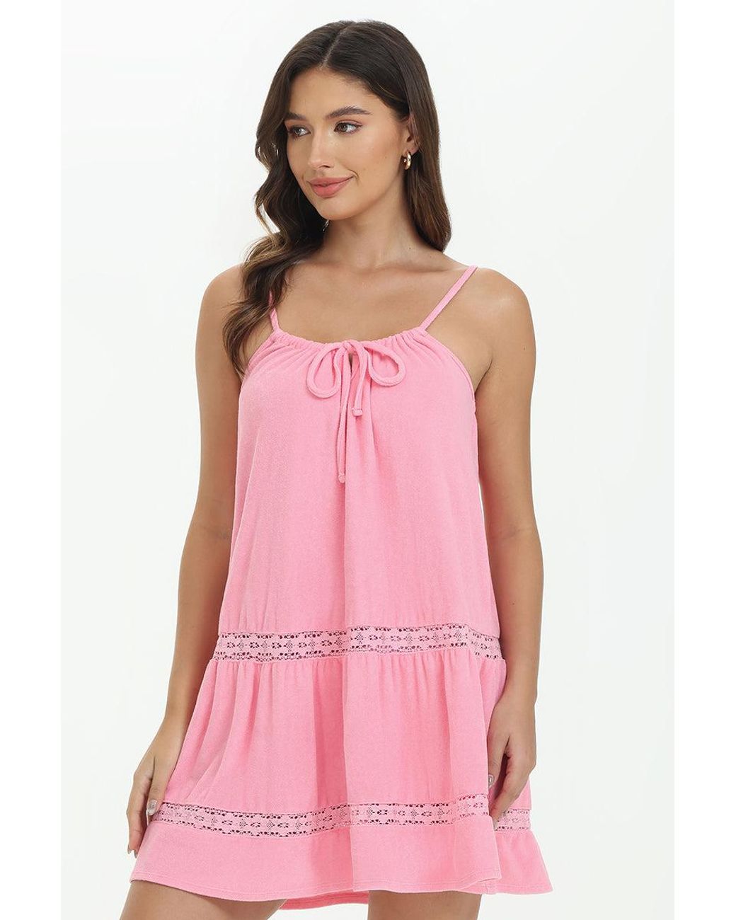 Juicy Couture Pink Towel Terry Lace Trim Tiered Dress