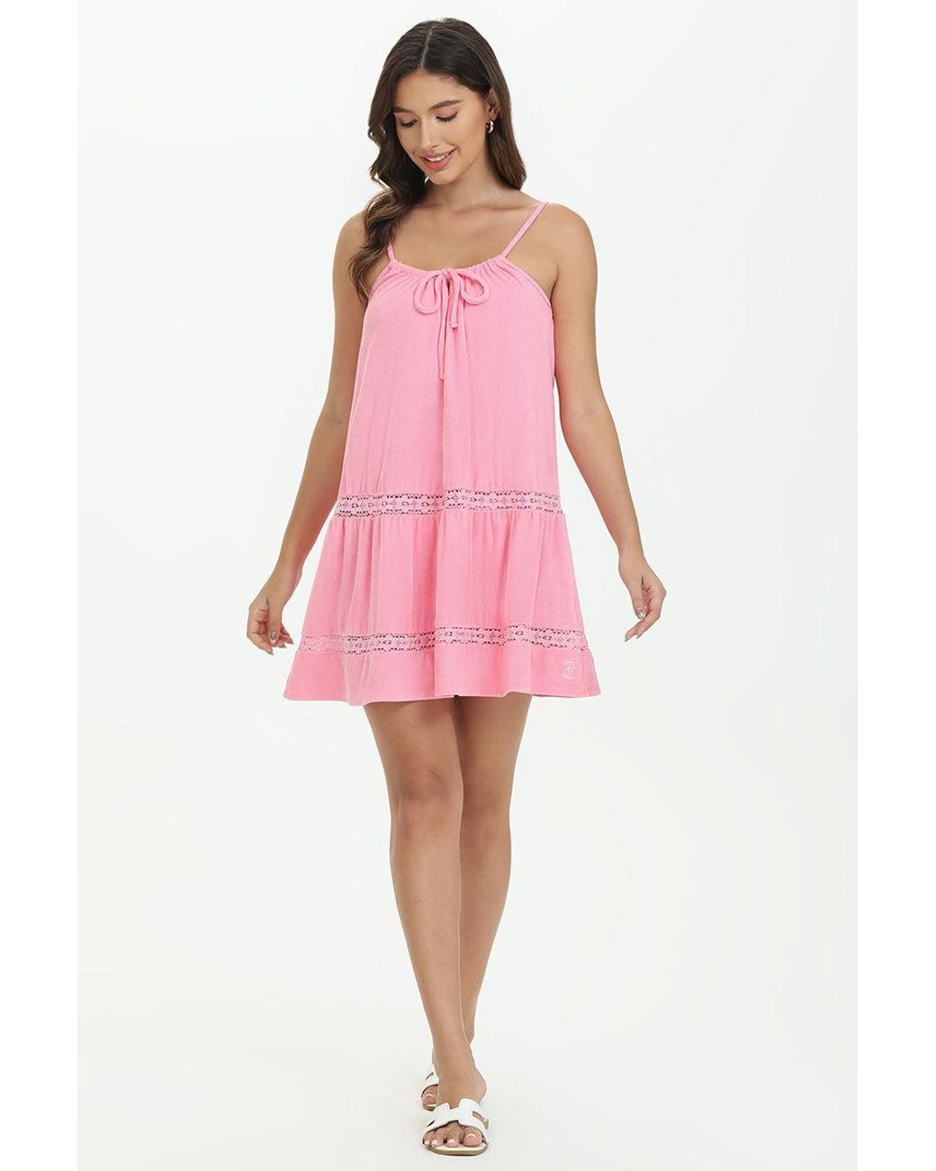 Juicy Couture Pink Towel Terry Lace Trim Tiered Dress