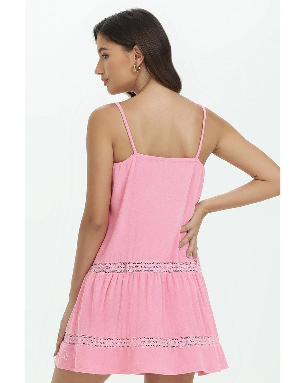 Juicy Couture Pink Towel Terry Lace Trim Tiered Dress