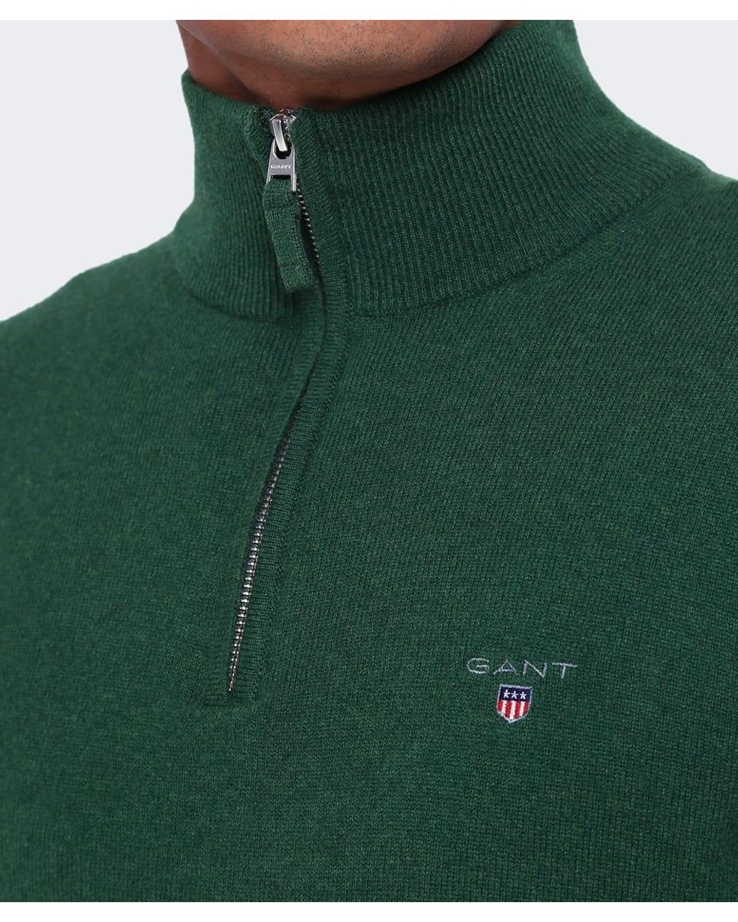 GANT Lambswool Half Zip Jumper in Green 