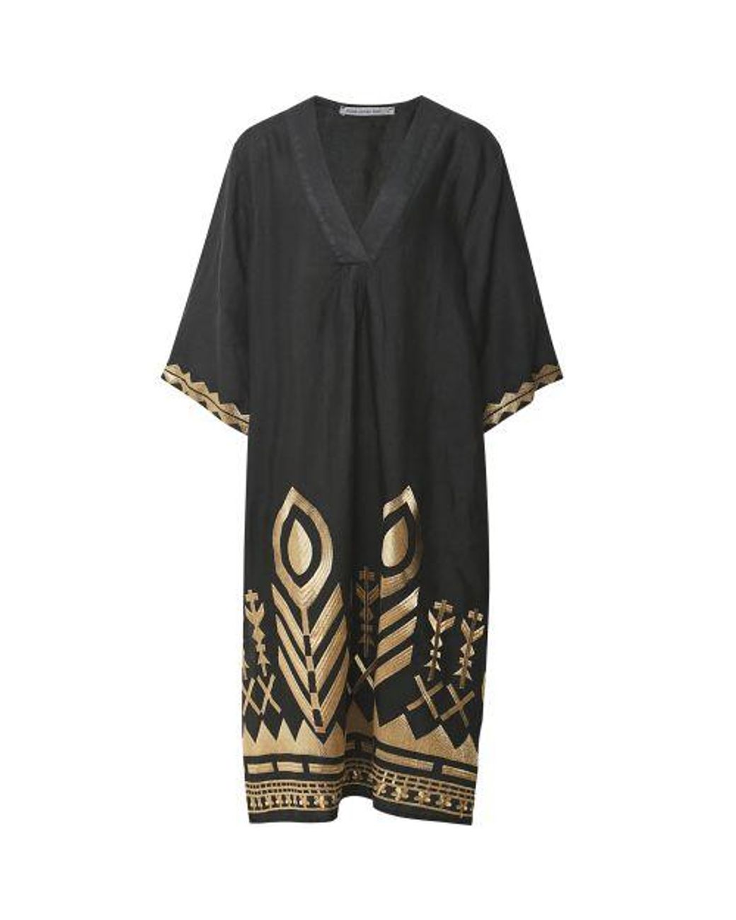 Greek Archaic Kori Linen Feather Embroidered Midi Dress in Black Lyst UK