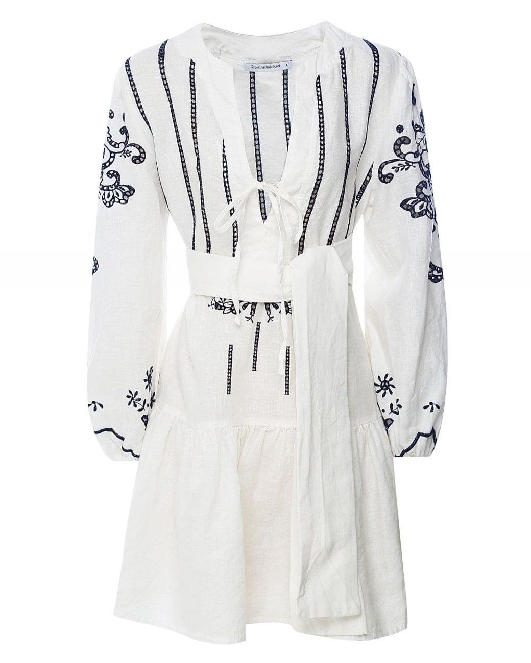 Greek Archaic Kori Tier Mini Linen Dress in White | Lyst UK