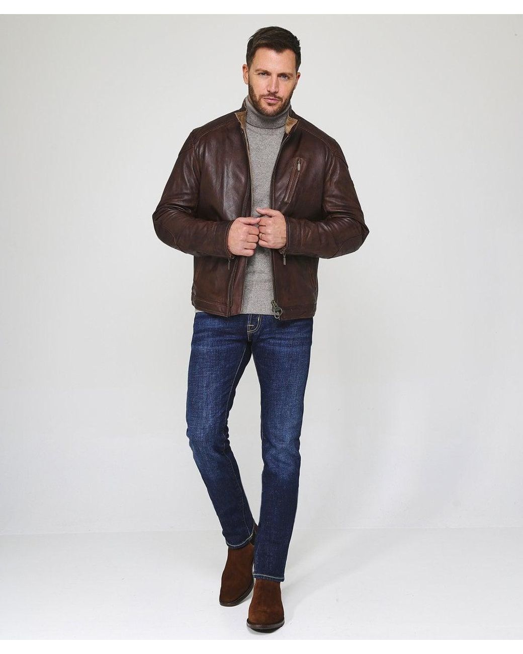Barbour Leather James Jacket in Brown for Men | Lyst UK