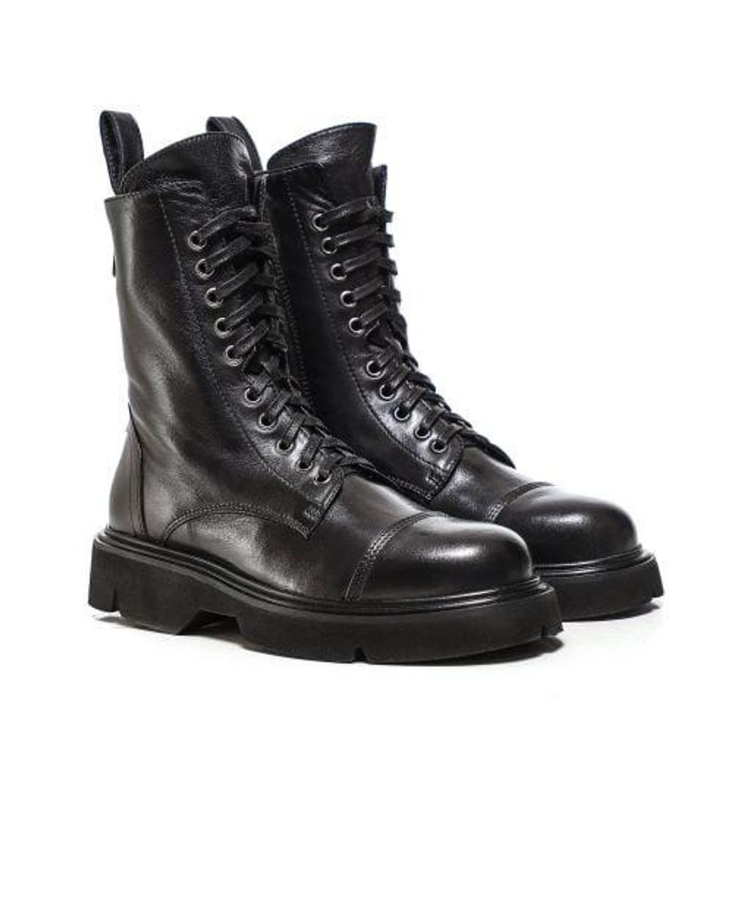 Lorenzo Masiero Leather Combat Boots in Black | Lyst UK