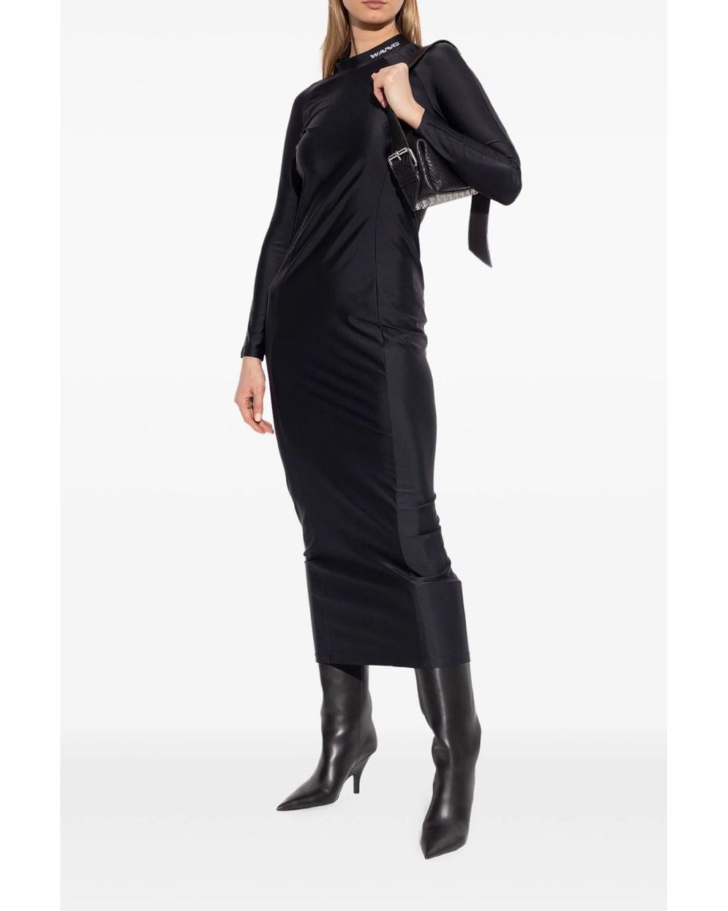 T By Alexander Wang Black Midi Dress With Logo Detail