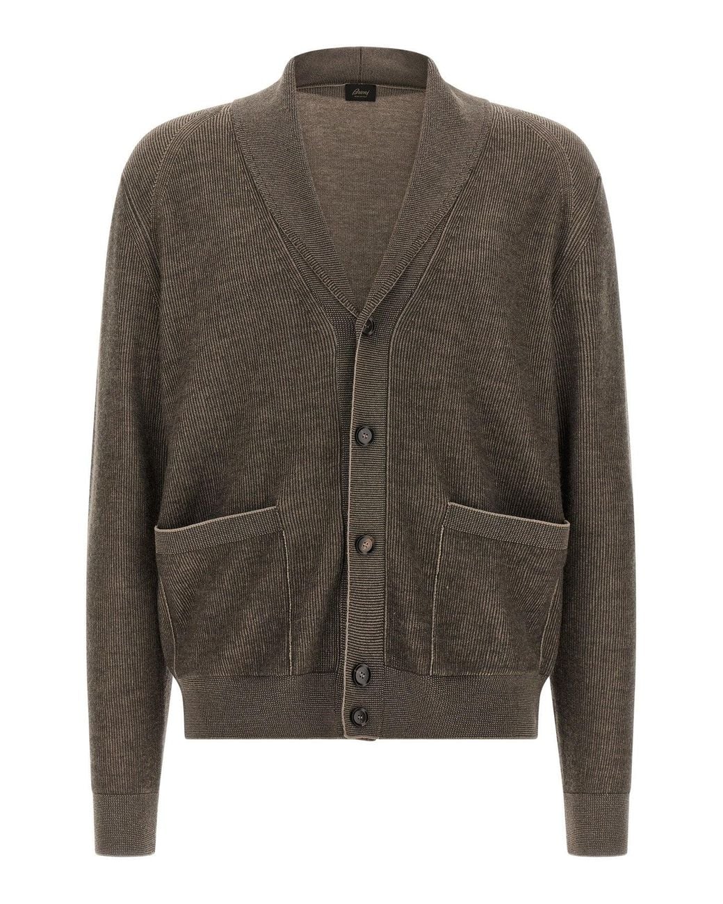 Brioni Gray Ribbed Knit Cardigan for men
