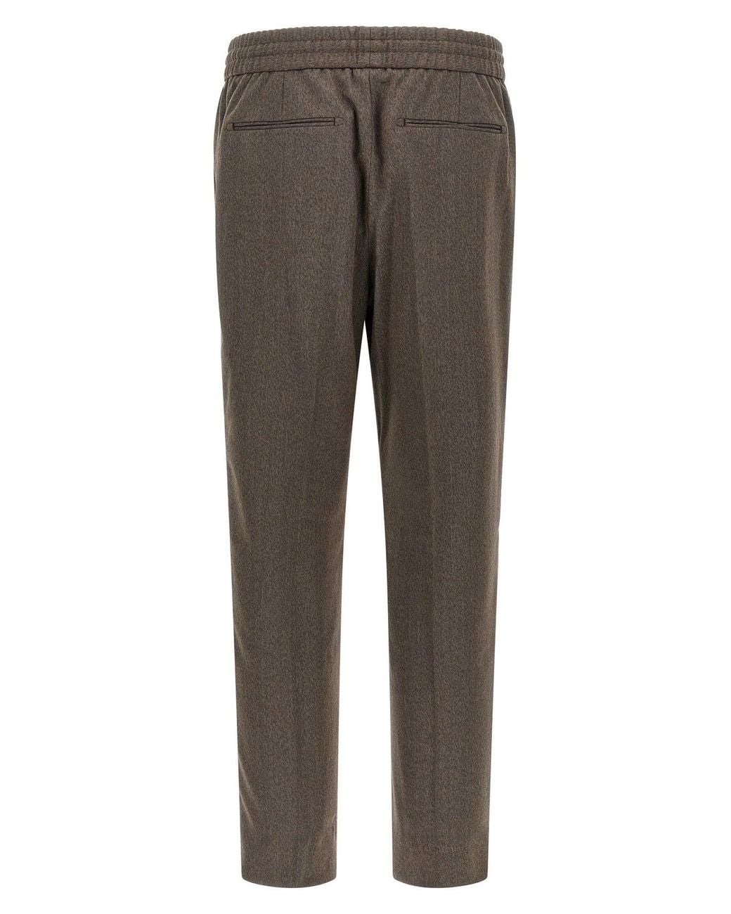 Brioni Gray Melange Wool Trousers With Drawstring for men