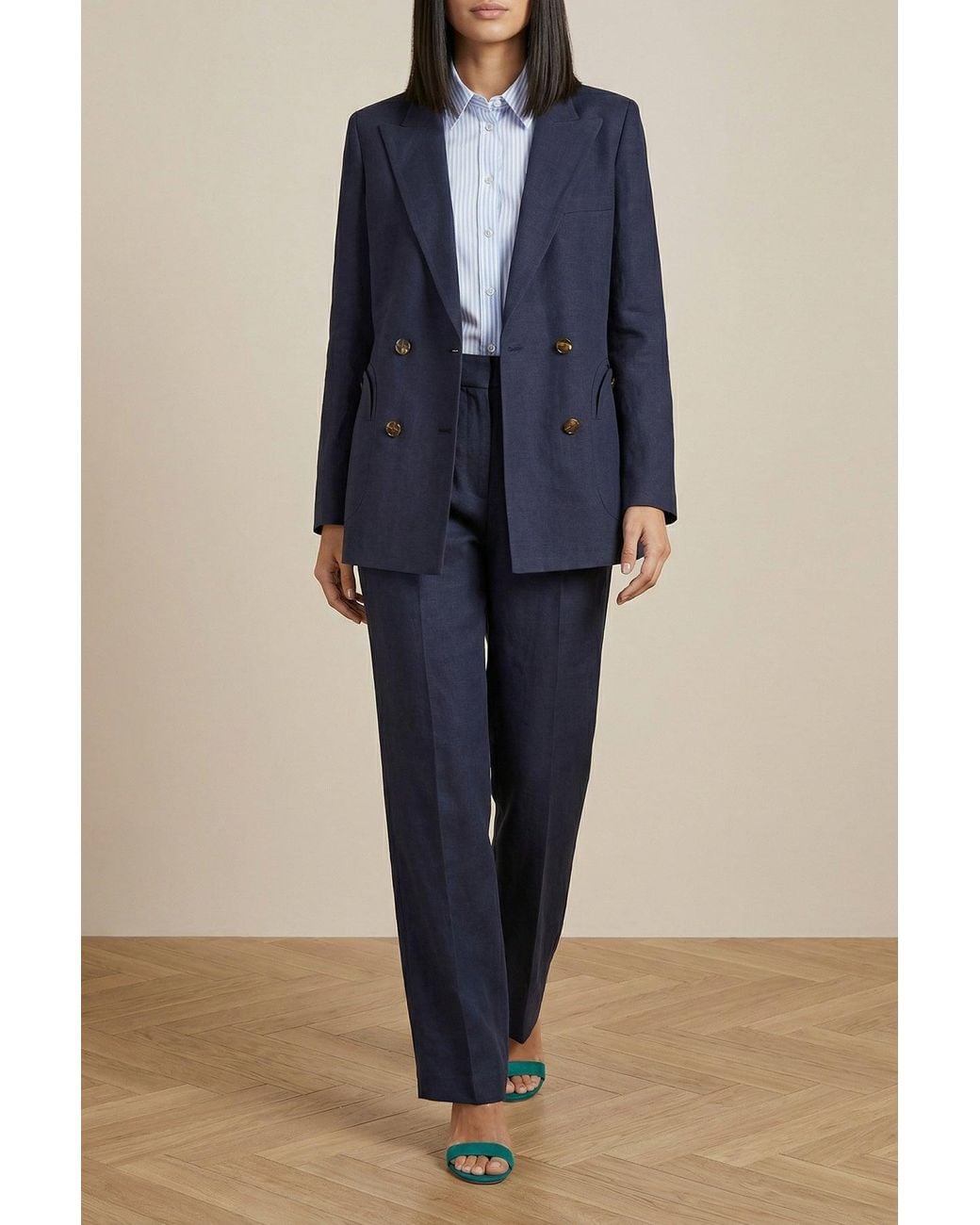 Blazé Milano Blue Savannah Fox Linen And Silk Trousers