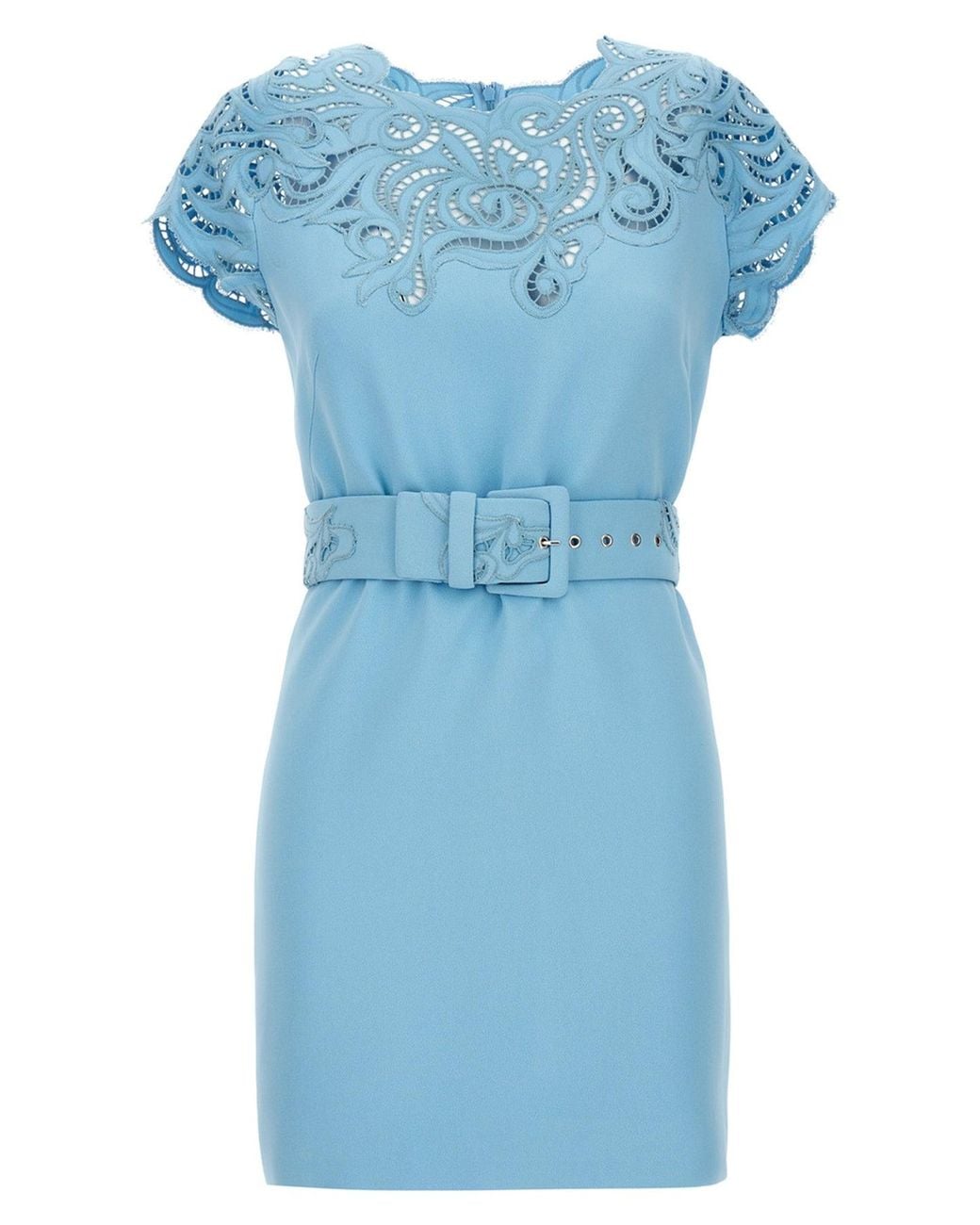 Ermanno Scervino Blue Short Dress With Lace Details