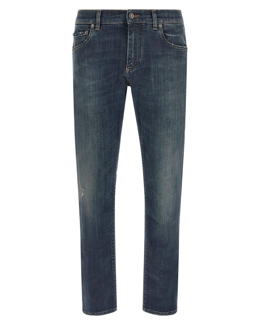 Dolce & Gabbana Blue Slim Jeans With Metal Plaque for men