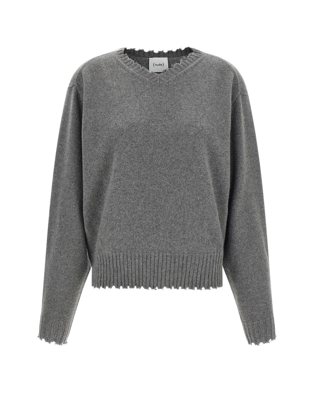 Nude Gray Fringed Hem Sweater
