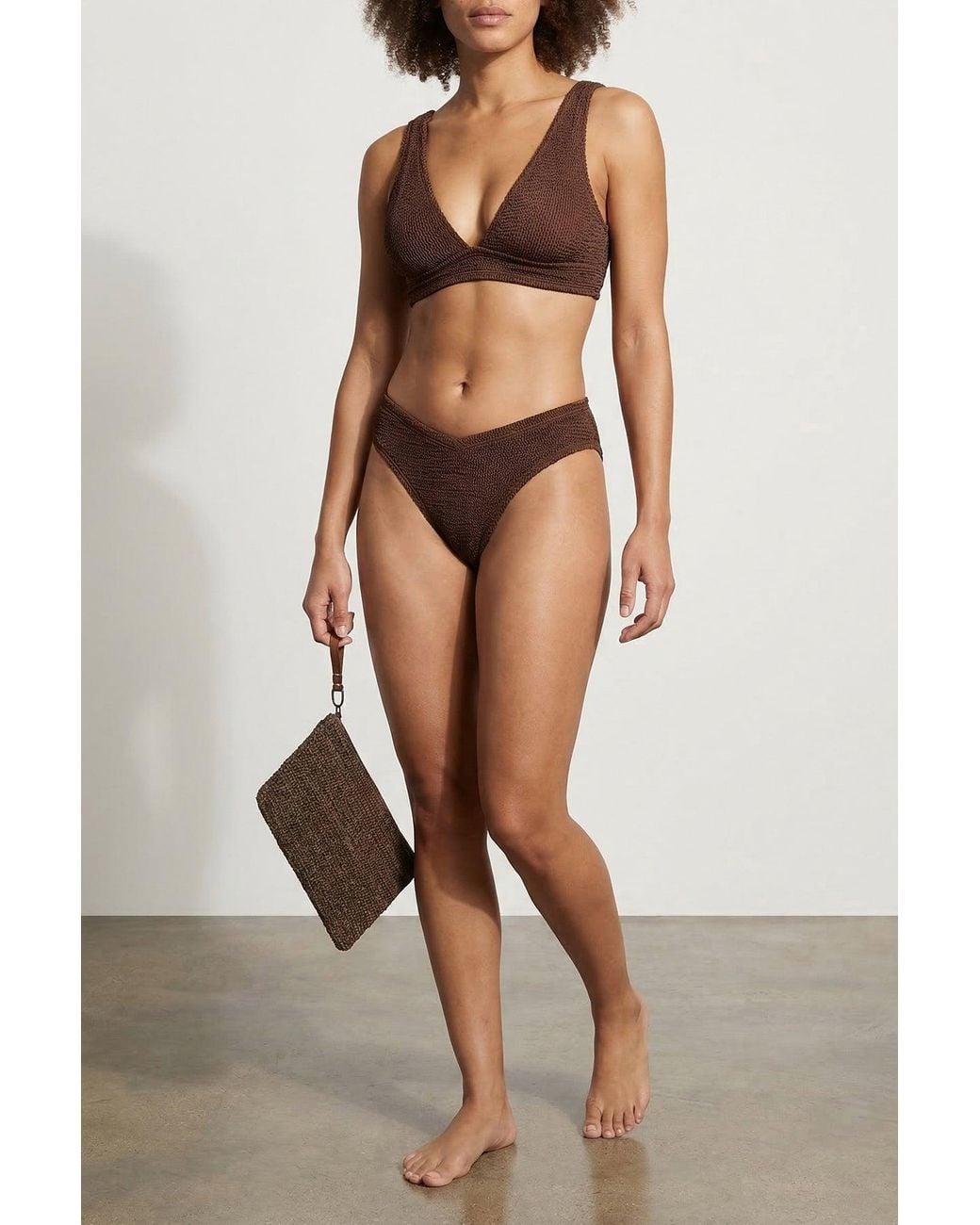 Hunza G Brown Crinkle Texture Bikini