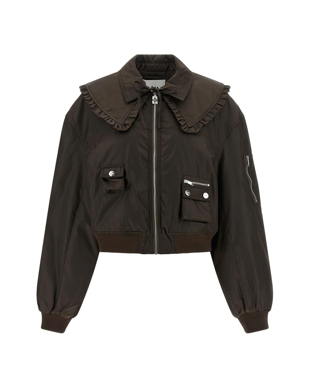 Ganni Black 'duchesse Nylon' Bomber Jacket