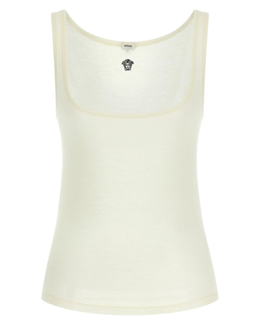 Versace White Virgin Wool Top With Medusa Embroidery