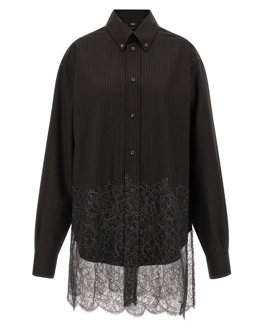 Fendi Black Shirt 'Wool With Lace' for men