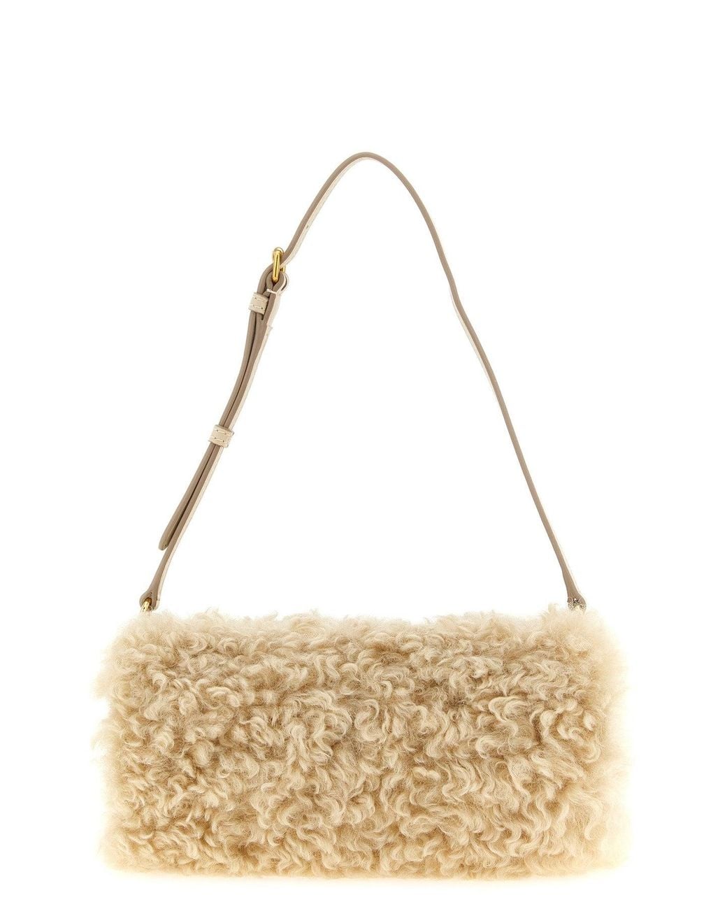 Stella McCartney Metallic Stella Logo Faux Shearling Shoulder Bag