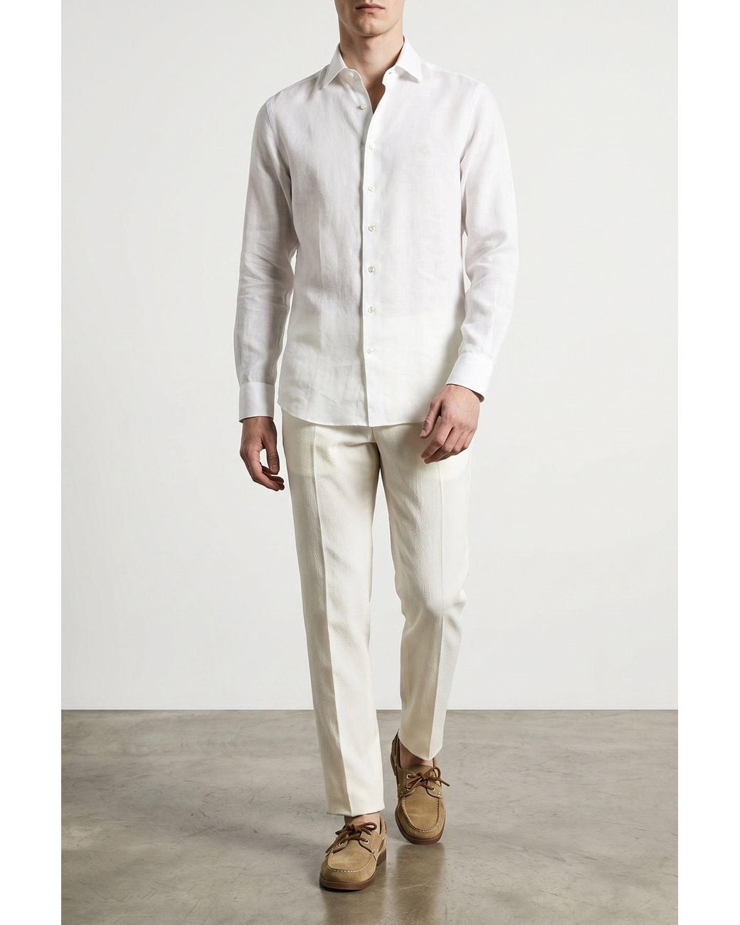 Etro White Linen Shirt With Tonal Pegaso Embroidery for men