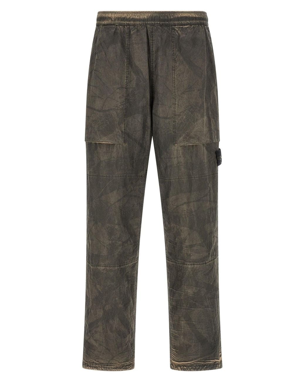 Stone Island Gray Textured Trousers With Logo Badge for men
