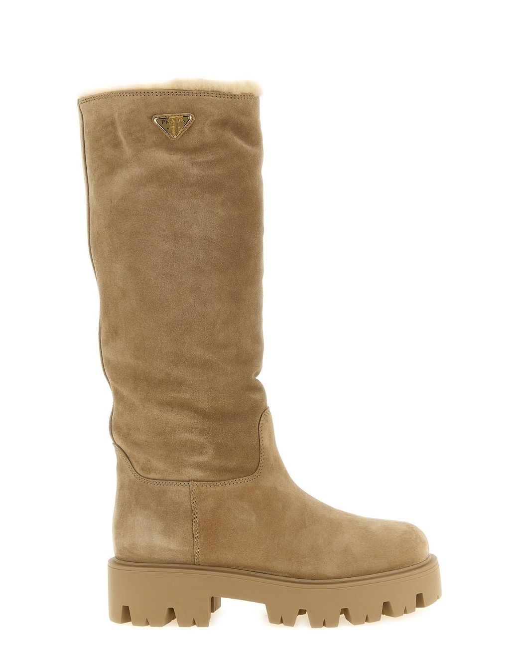 Prada Brown High Suede Boots With Logo