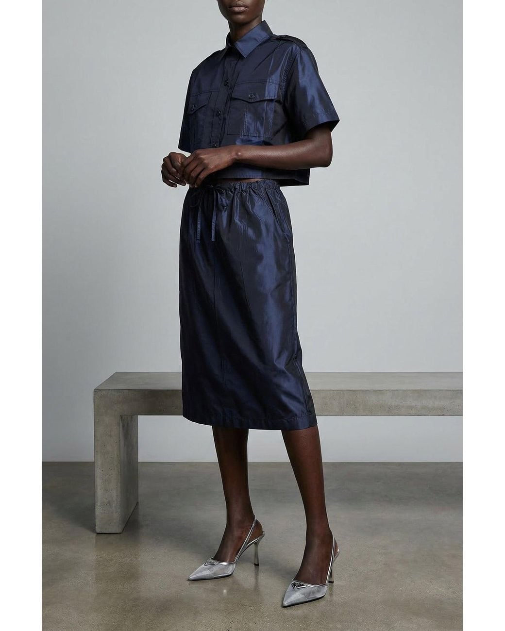 Prada Blue Silk Shirt With Structured Epaulettes