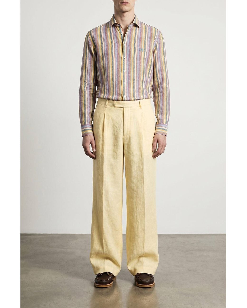 Etro White Striped Linen Shirt With Embroidered Logo for men