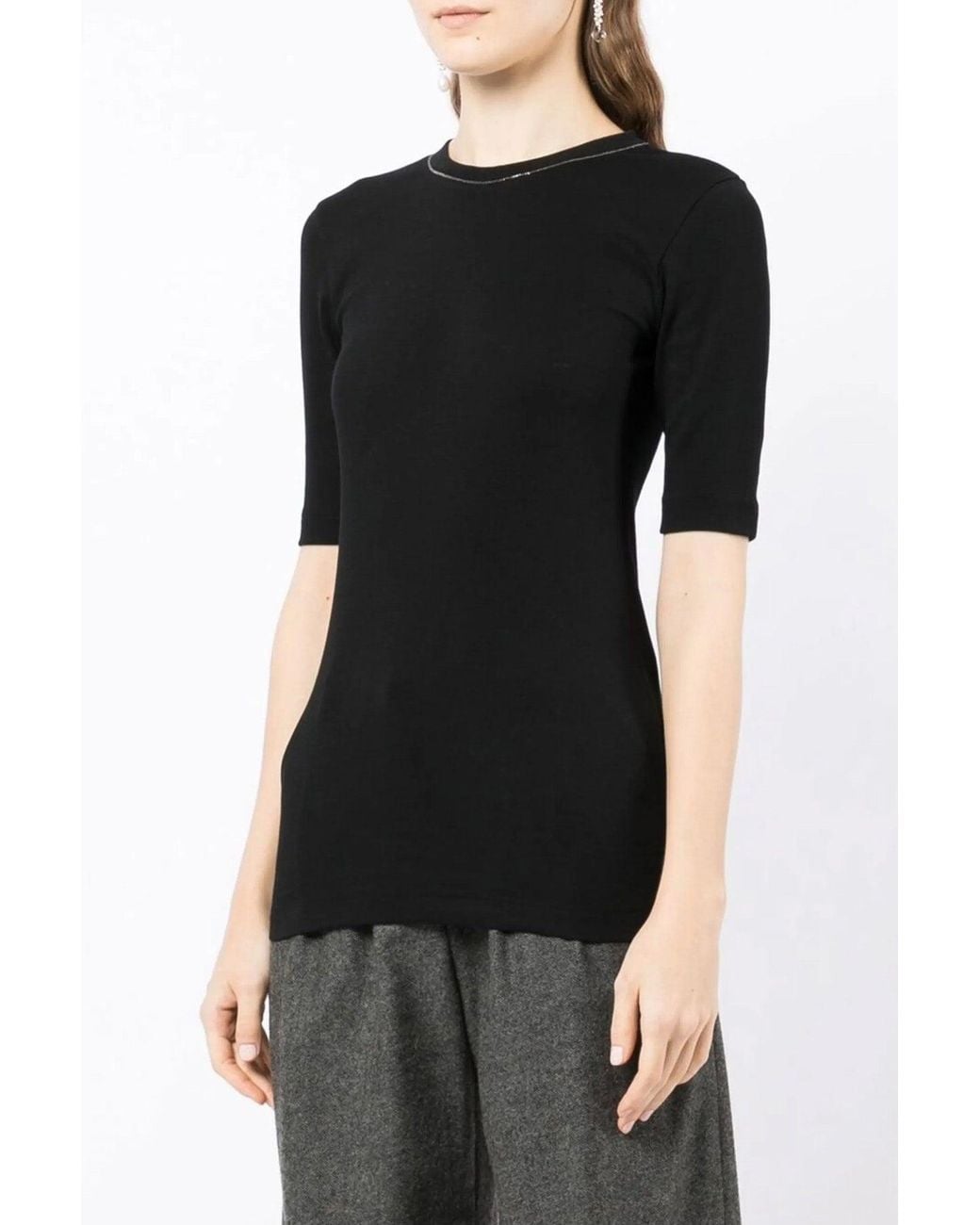Brunello Cucinelli Black 'Shiny Collar' Top