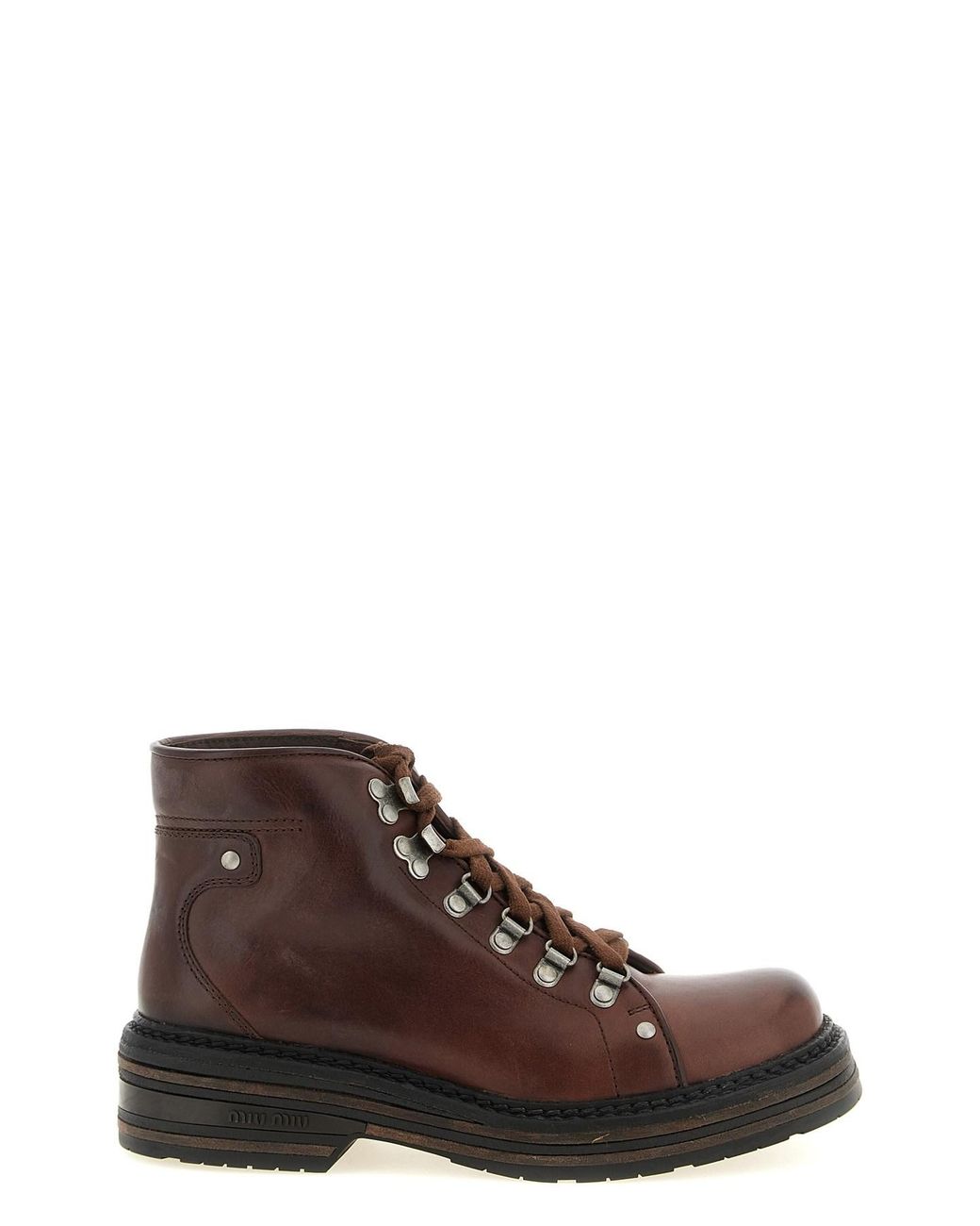 Miu Miu Brown 'hiking' Leather Ankle Boots