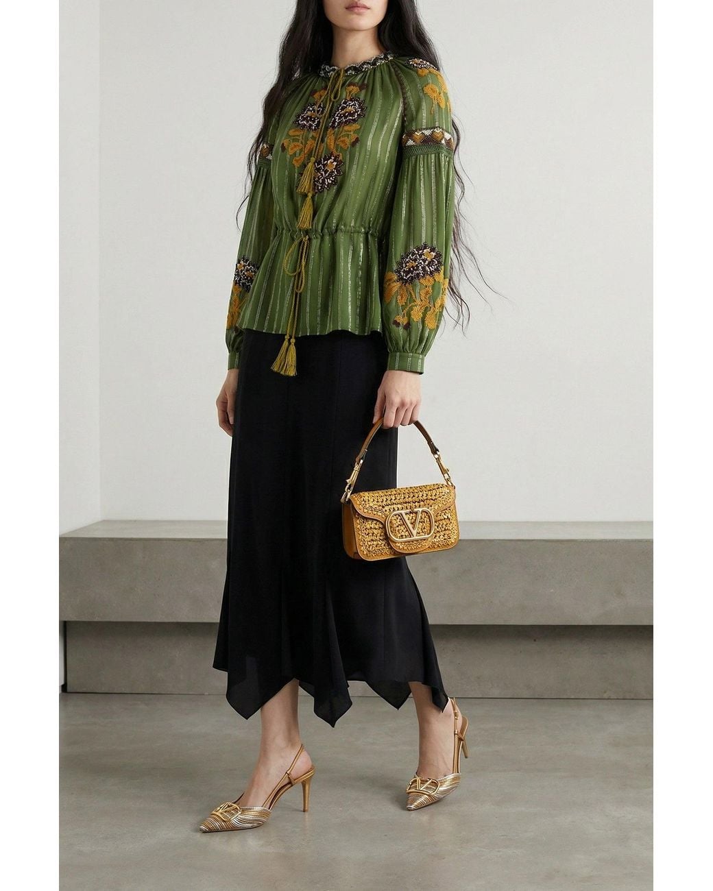 Valentino Garavani Black Midi Skirt With Asymmetrical Hem