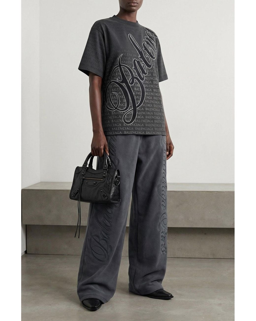 Balenciaga Black T-Shirt With Embroidered Cursive Logo