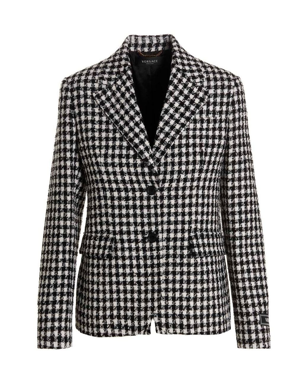 Versace Black Single-Breasted Blazer With Logo Patch
