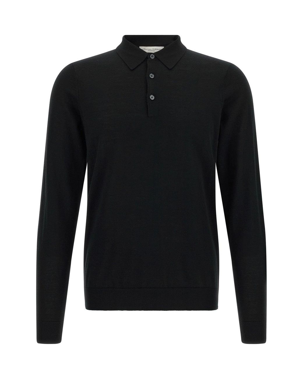 LARMERI STUDIO Black Merino Wool Polo Shirt for men