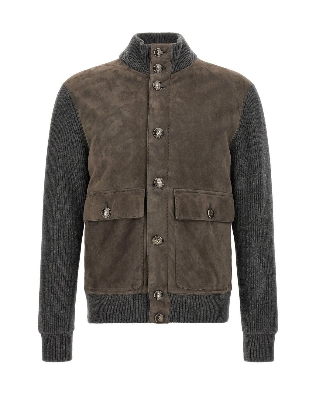 Brunello Cucinelli Gray Suede And Wool Jacket for men