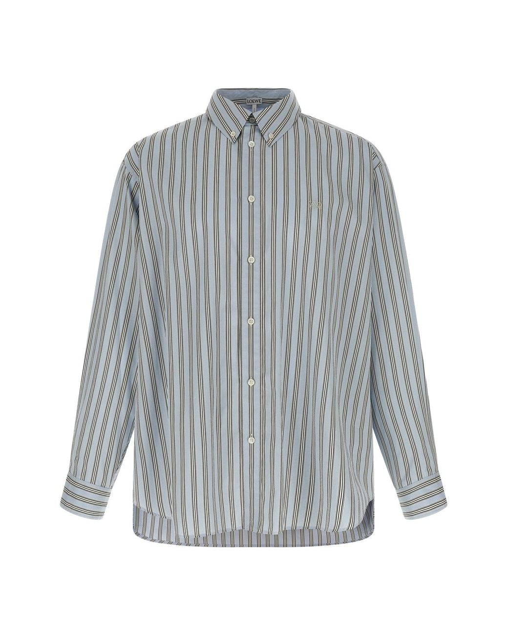 Loewe Gray Classic Striped Cotton Shirt for men