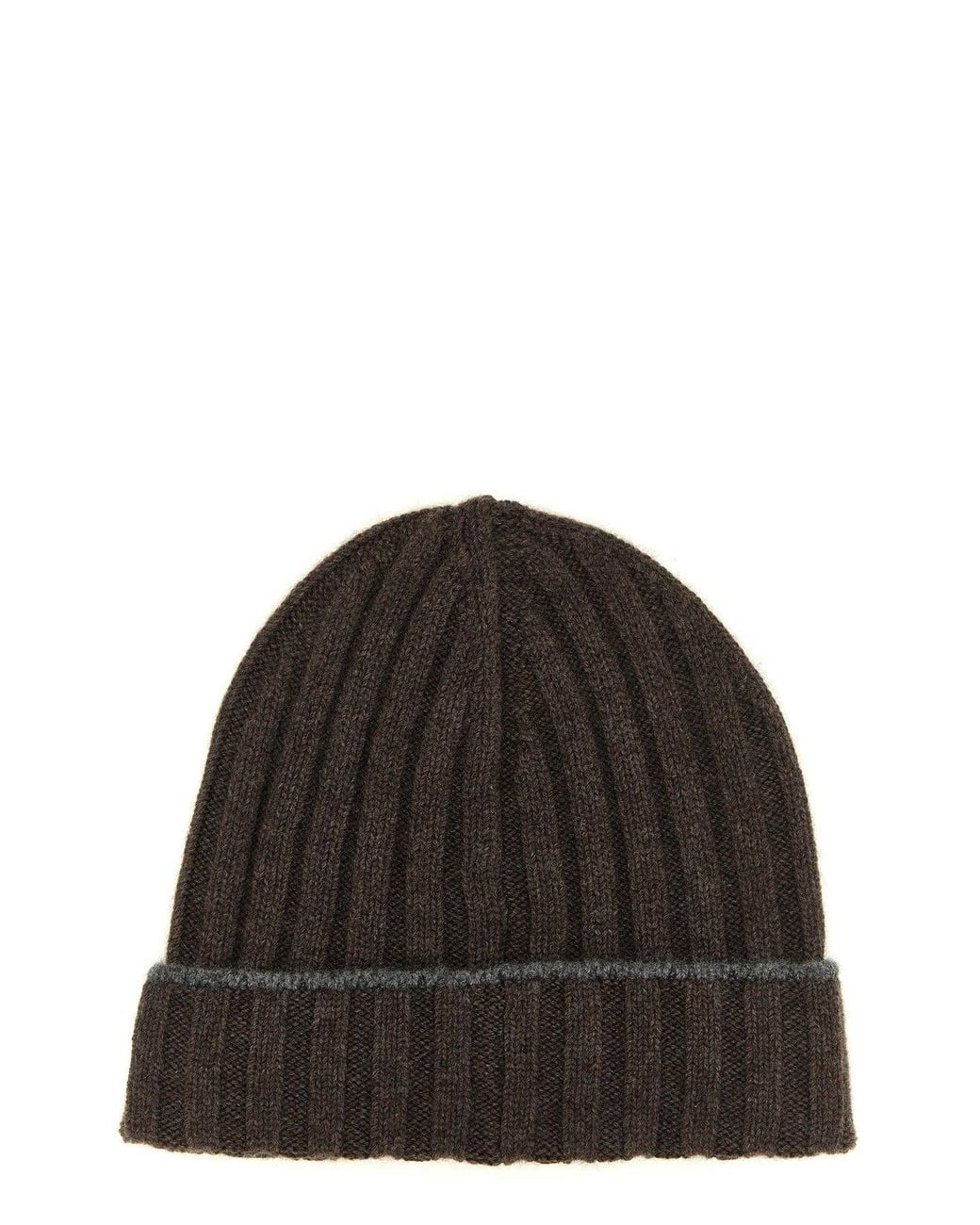 Brunello Cucinelli Black Cashmere Turn-Up Beanie for men
