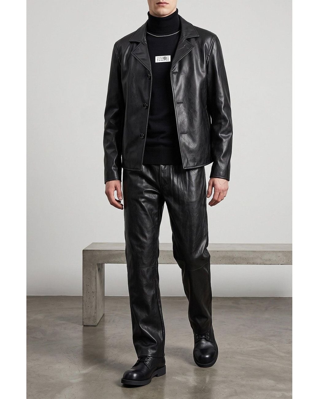 MM6 by Maison Margiela Black Turtleneck Sweater With Contrast Stitching for men