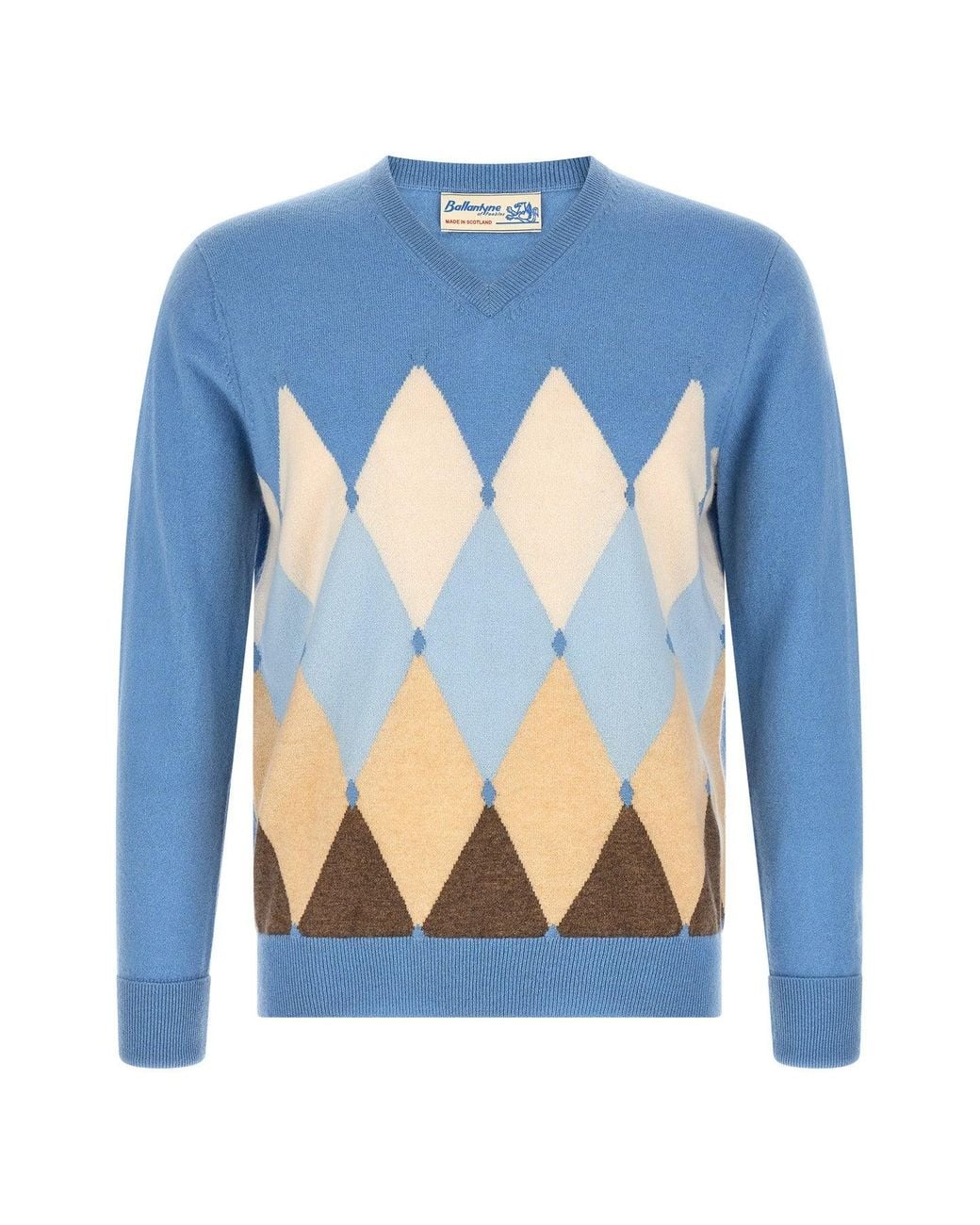 Ballantyne Blue Classic Diamond Intarsia Knit for men