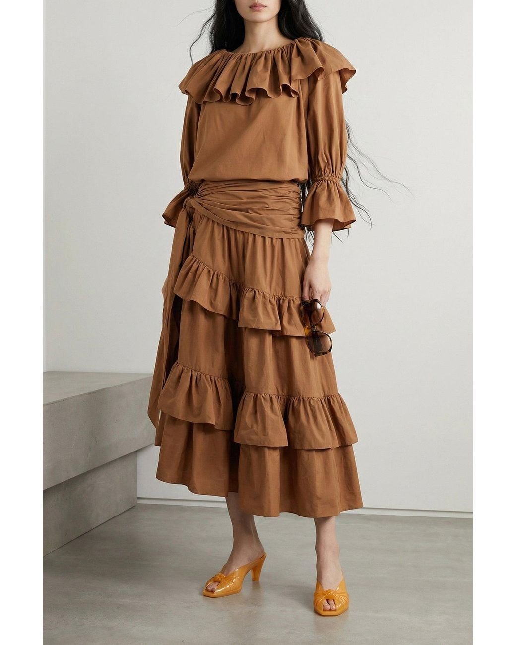 Chloé Brown Chloé Blouse Sculptural Ruffle Detail